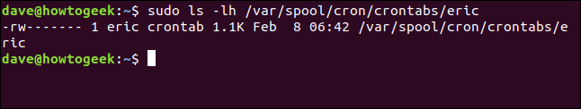 sudo ls -lh / var / spool / cron / crontabs / eric em uma janela de terminal