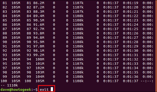 O comando "sair" em uma janela de terminal.