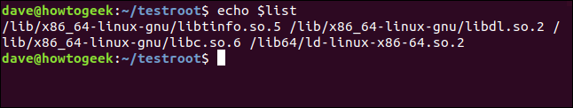 echo $ list em uma janela de terminal