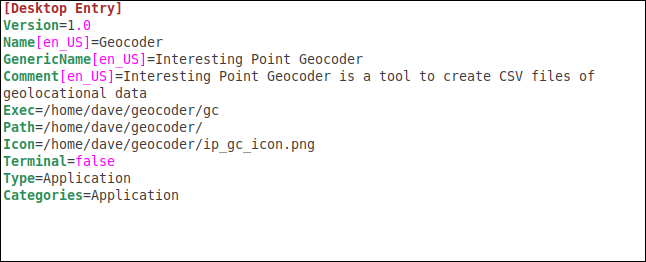O arquivo .desktop concluído no editor gedit