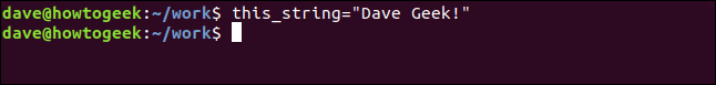 "this_string = 'Dave Geek!'" comando em uma janela de terminal.