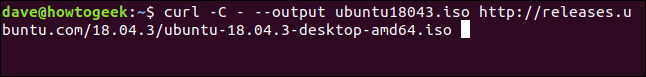 curl -C - --output ubuntu18043.iso http://releases.ubuntu.com/18.04.3/ubuntu-18.04.3-desktop-amd64.iso em uma janela de terminal