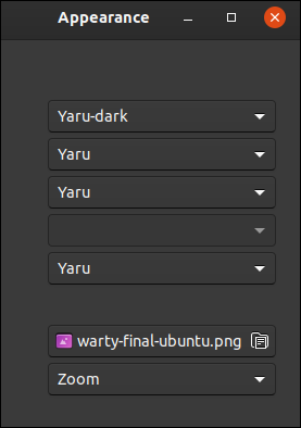 Tema escuro selecionado no GNOME Tweaks
