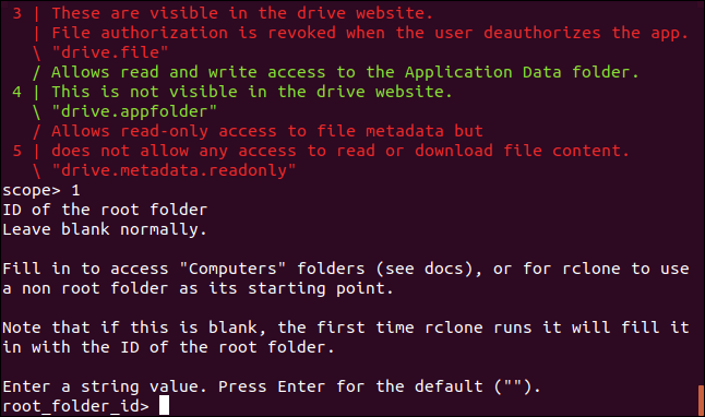 solicitar o ID da pasta raiz em uma janela de terminal