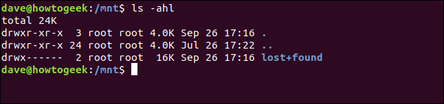 ls -ahl em uma janela de terminal