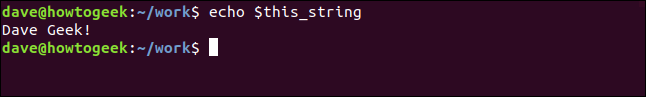 O comando "echo $ this_string" em uma janela de terminal.