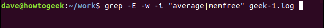 grep -E -w -i "average | memfree" geek-1.log em uma janela de terminal