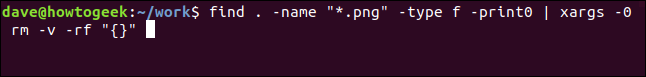 encontrar .  -name "* .png" -tipo f -print0 |  xargs -0 rm -v -rf "{}" em uma janela de terminal
