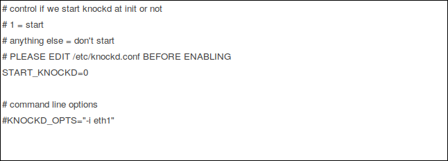 O arquivo de controle knockd no gedit.