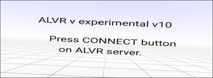 O prompt "Pressione o botão Conectar no servidor ALVR". 