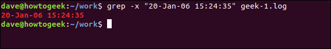 grep -x "20-Jan - 06 15:24:35" geek-1.log em uma janela de terminal