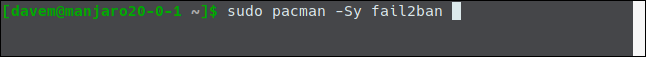 sudo pacman -Sy fail2ban em uma janela de terminal.