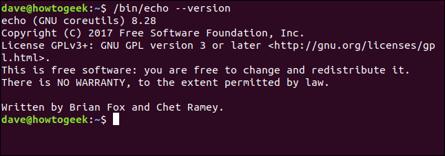 / bin / echo --version em uma janela de terminal