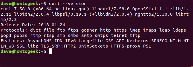 curl - versão em uma janela de terminal