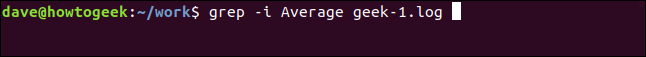 grep -i Average geek-1.log em uma janela de terminal