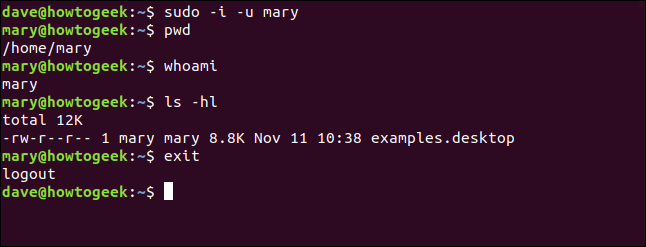 sudo -i -u mary em uma janela de terminal