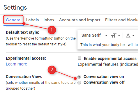 A configuração de visualização de conversas no Gmail