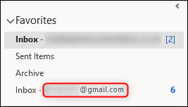 Uma conta do Gmail no painel Favoritos.