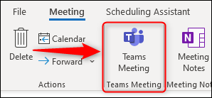A opção "Reunião de equipes" em uma nova solicitação de reunião.