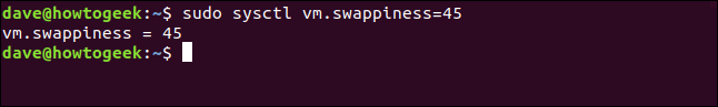 sudo sysctl vm.swappiness = 45 em uma janela de terminal