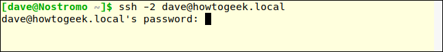 ssh -2 dave'howtogeek.local em uma janela de terminal