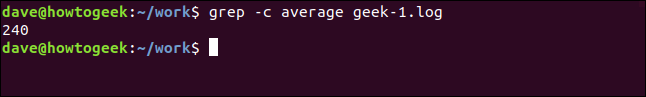 grep -c average geek-1.log em uma janela de terminal