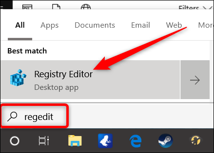 abra o Editor do Registro pressionando Iniciar e digitando “regedit”.  Pressione Enter para abrir o Editor do Registro