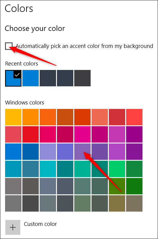 escolhendo cores no aplicativo de configurações