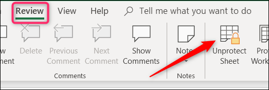 na guia de revisão, clique em desproteger folha