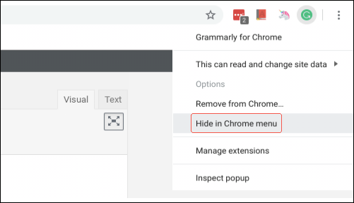 Ocultar uma extensão no menu do Chrome