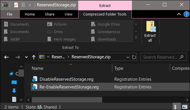 Desativar arquivos de registro de armazenamento reservado
