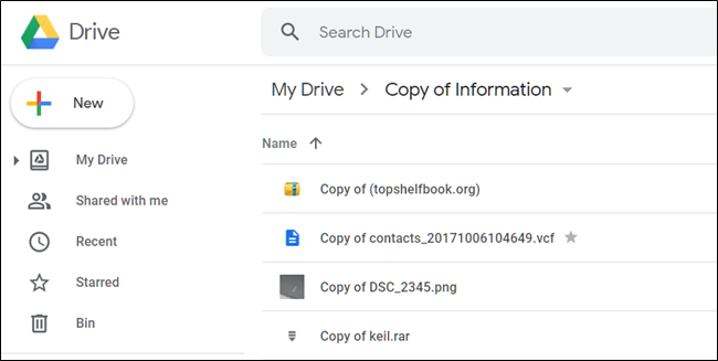 Arquivos copiados em uma pasta do Google Drive.
