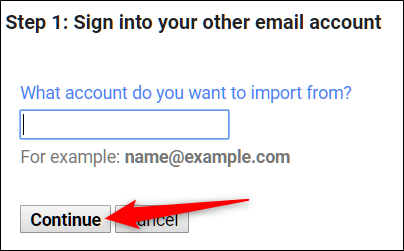 Digite o endereço de e-mail do qual deseja migrar e-mails e clique em “Continuar”.