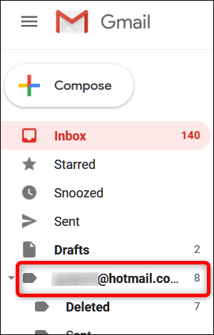 Um novo rótulo com o endereço de e-mail aparece no painel lateral da caixa de entrada do Gmail.