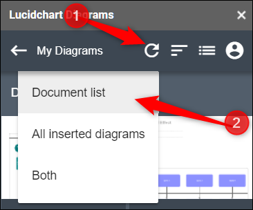 Clique no ícone de seta circular e clique em "Lista de Documentos".