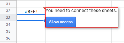 Permita que sua planilha acesse a outra e clique em “Permitir acesso”.