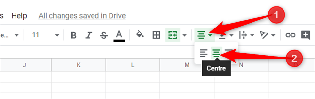 Para centralizar o texto na célula, clique no ícone Alinhar na barra de ferramentas e, em seguida, clique em “Centro”.