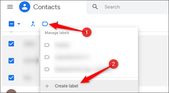 Clique no ícone de rótulo azul e, em seguida, clique em "Criar rótulo" para criar um novo grupo.