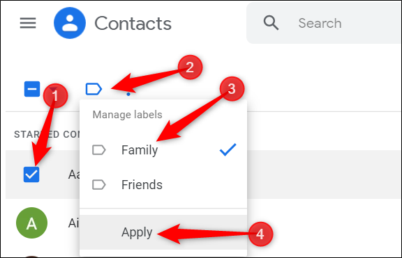 Adicione contatos a um grupo existente.  Clique no contato, clique no ícone de rótulo azul, selecione o grupo e clique em "Aplicar" para adicioná-lo ao grupo.