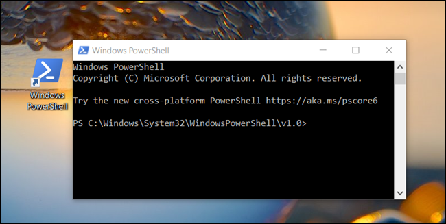 Uma janela "Windows PowerShell" aberta em uma área de trabalho.