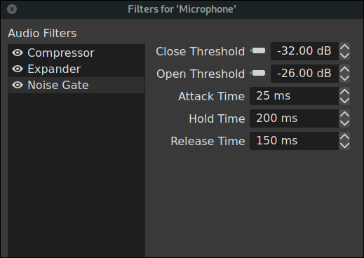 Filtros OBS para diálogo de microfone