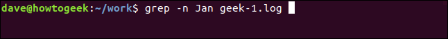 grep -n jan geek-1.log em uma janela de terminal
