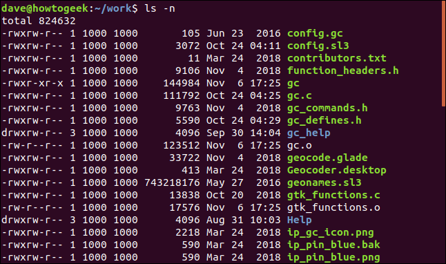 ls -n em uma janela de terminal