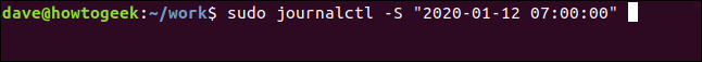 sudo journalctl -S "2020-91-12 07:00:00" em uma janela de terminal