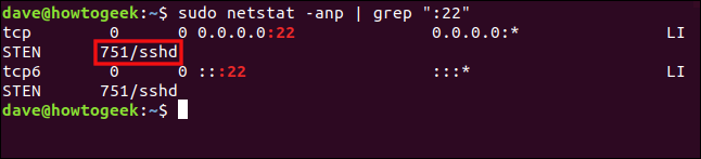 sudo netstat -anp |  grep ": 22" em uma janela de terminal