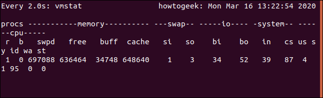 Retornando à tela "vmstat" em uma janela de terminal.