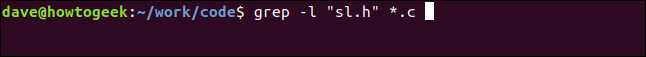 grep -l "sl.h" * .c em uma janela de terminal