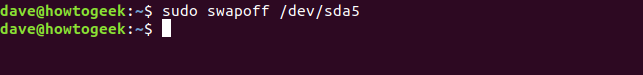 sudo swapoff / dev / sda5 em uma janela de terminal