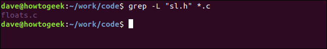 grep -L "sl.h" * .c em uma janela de terminal