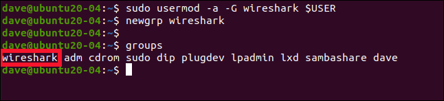 sudo usermod -a -G threadshark $ USER em uma janela de terminal.